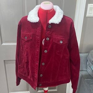 Torrid Red Corduroy Jacket with White Sherpa Collar